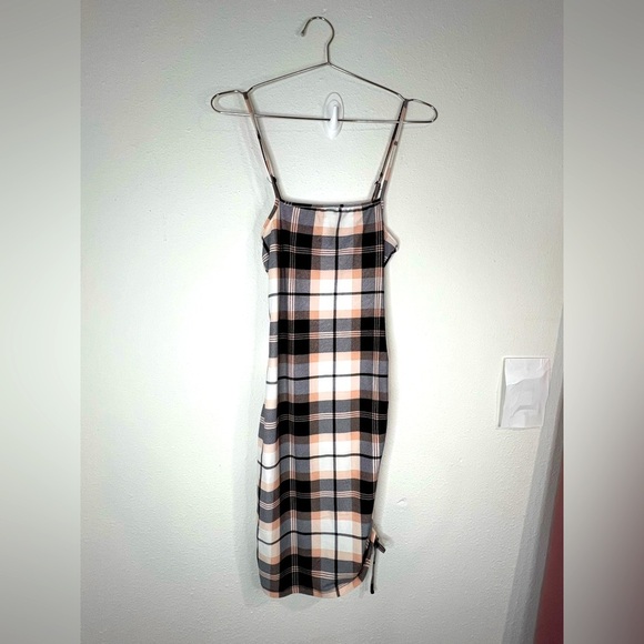 Justify Plaid Bodycon Mini Dress Spaghetti Straps Ruched Side Y2K Trendy Small - Picture 2 of 10